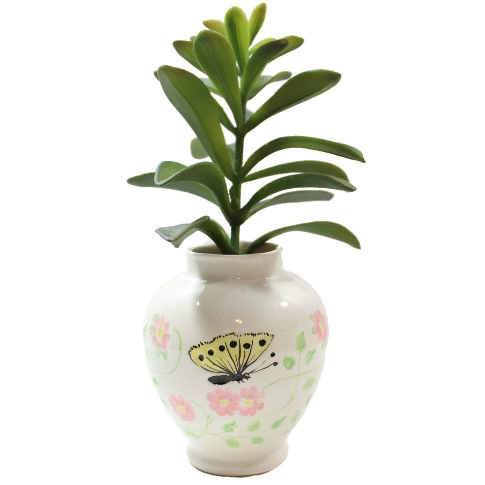 Vintage Floral Butterfly Small Ceramic Vase